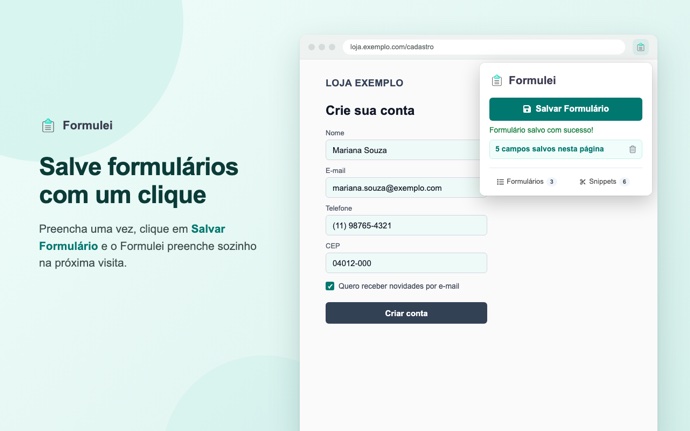 Salvar formulário com um clique na extensão Formulei