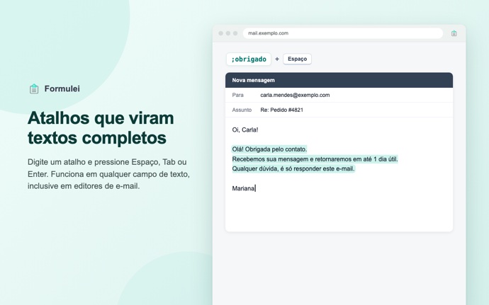 Atalho de texto virando uma resposta pronta no e-mail